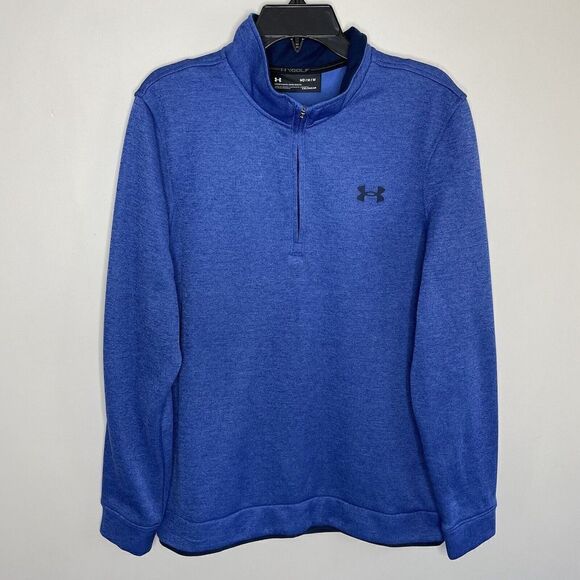 UNDER ARMOUR Golf Sweatshirt Mens Medium Blue Storm 1/4-Zip Loose Pullover - Picture 1 of 12